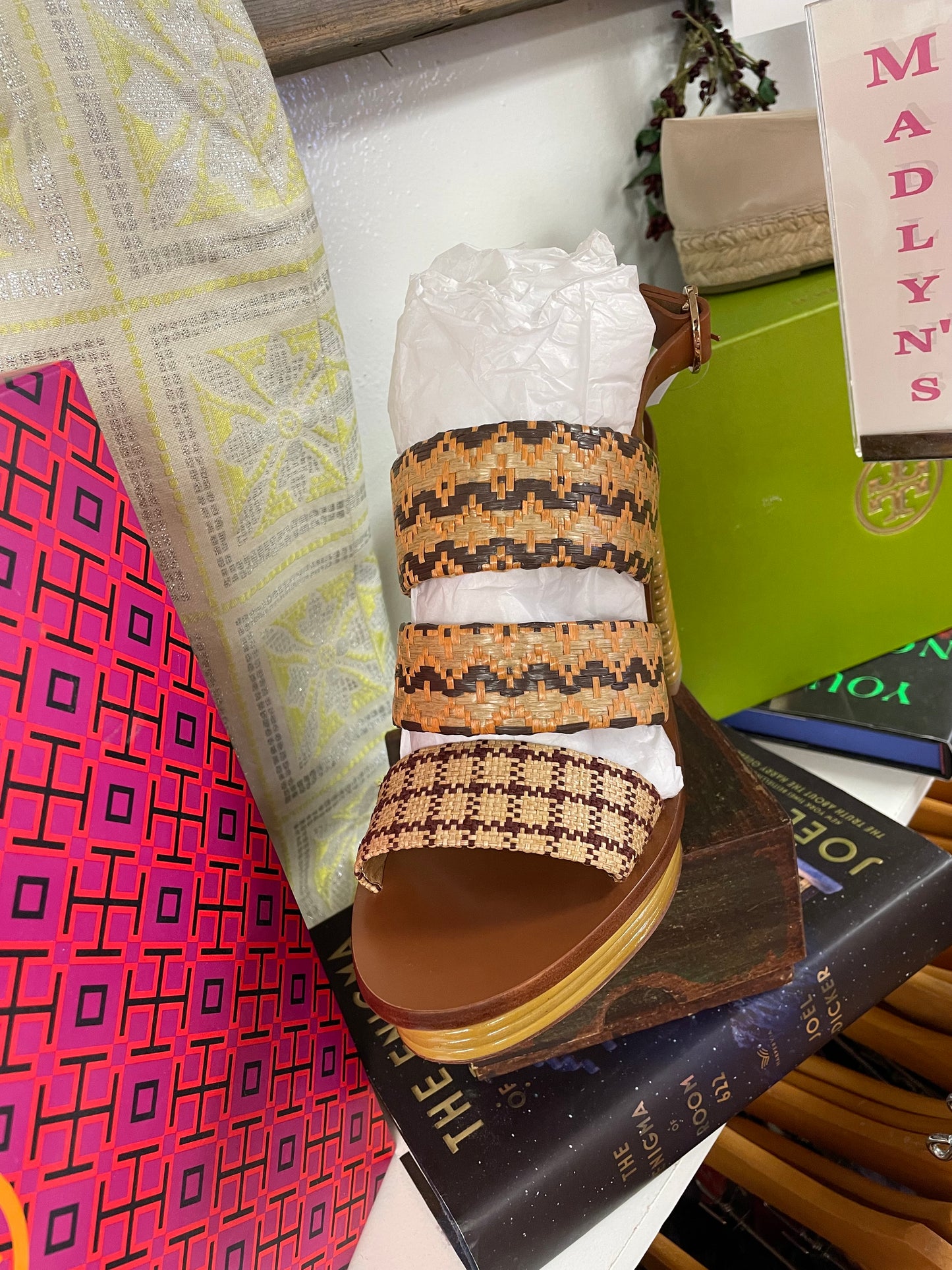 Tory Burch high heal straw weave sandal