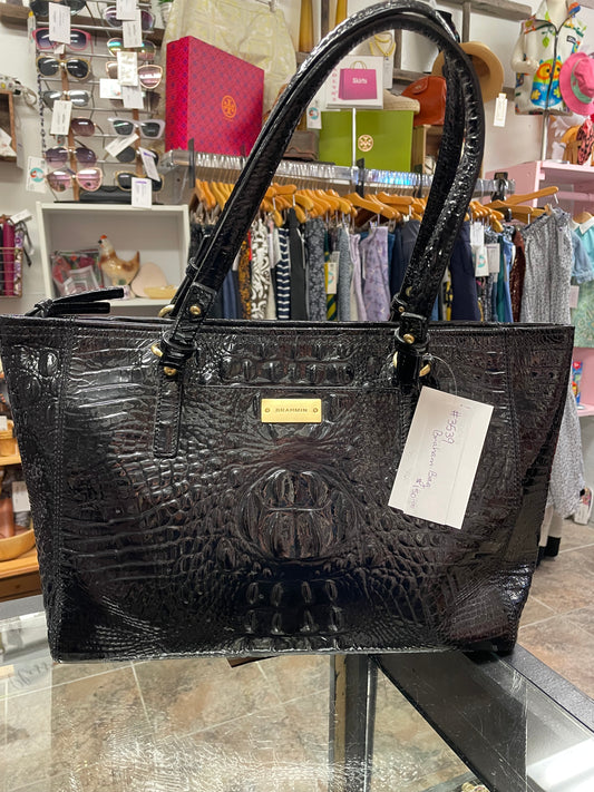 Graham black croc-embossed patent leather tote