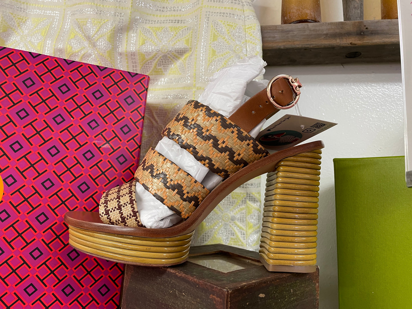 Tory Burch high heal straw weave sandal