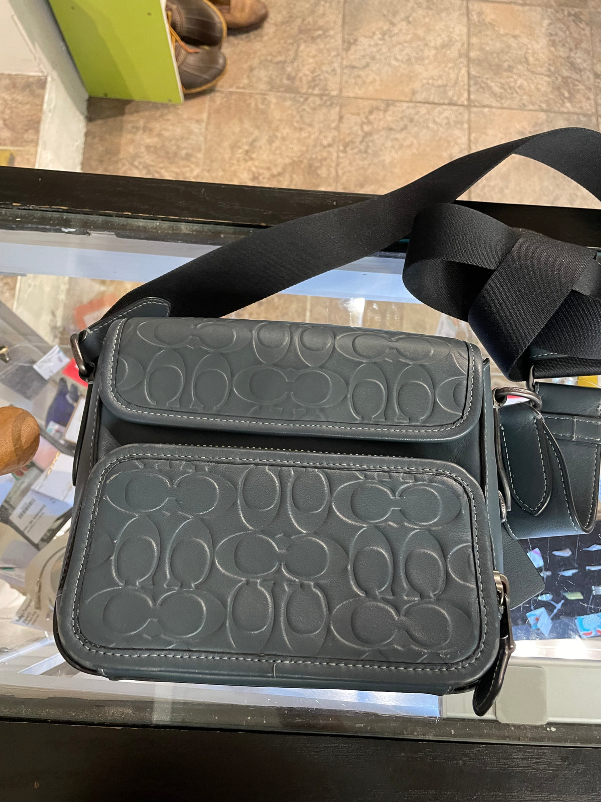 Coach Black Embossed Signature Messenger Bag