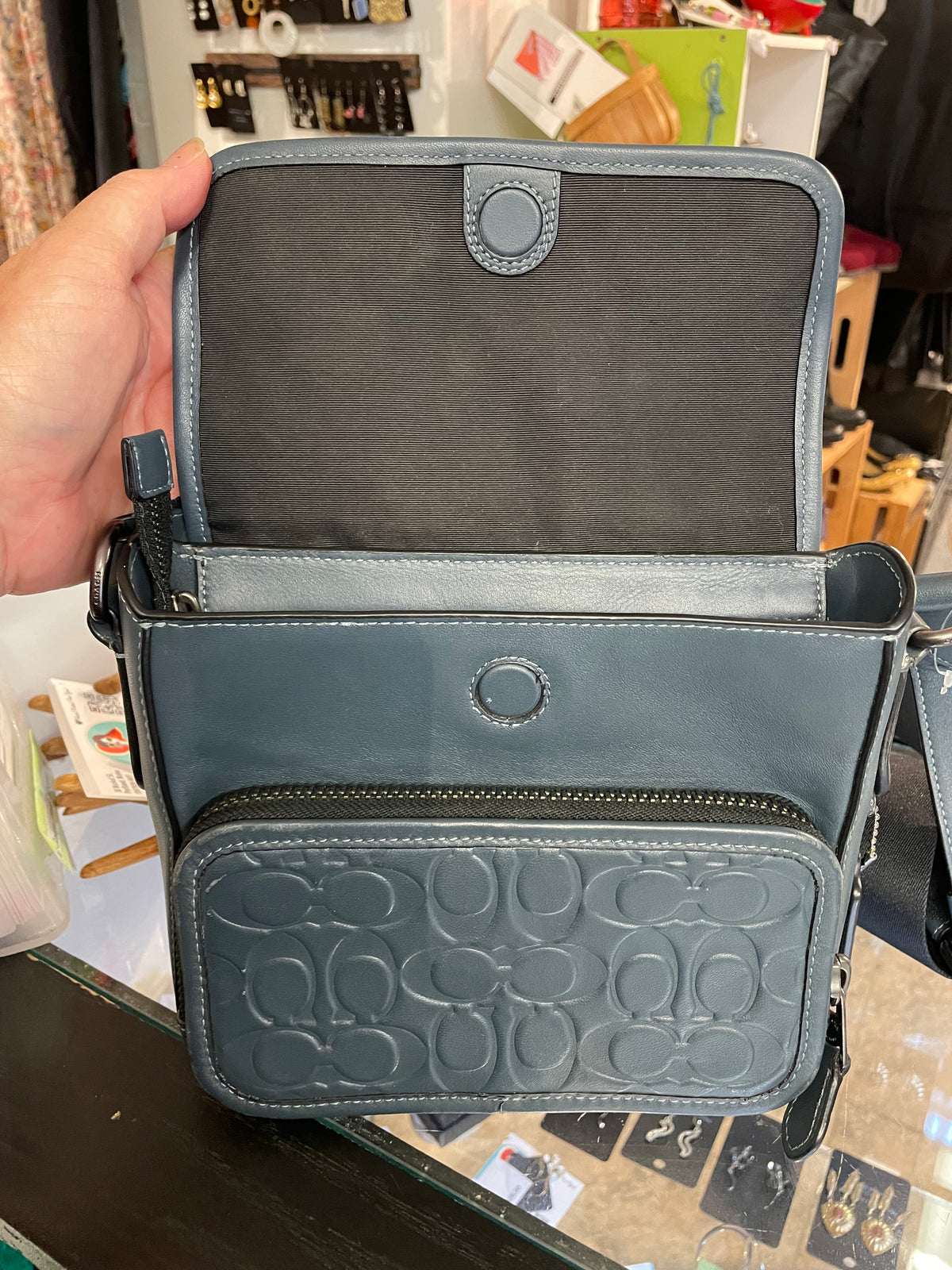 Coach Black Embossed Signature Messenger Bag
